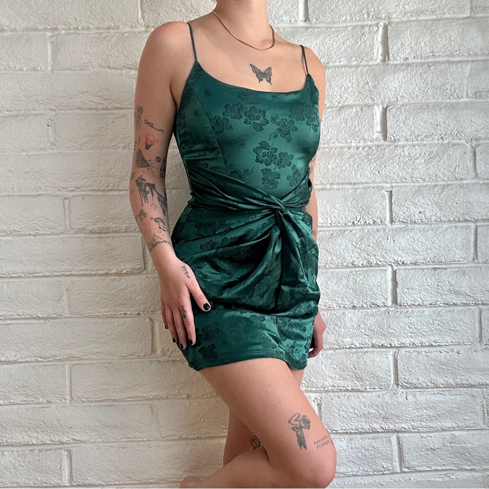 Emerald Green Floral Cocktail Dress